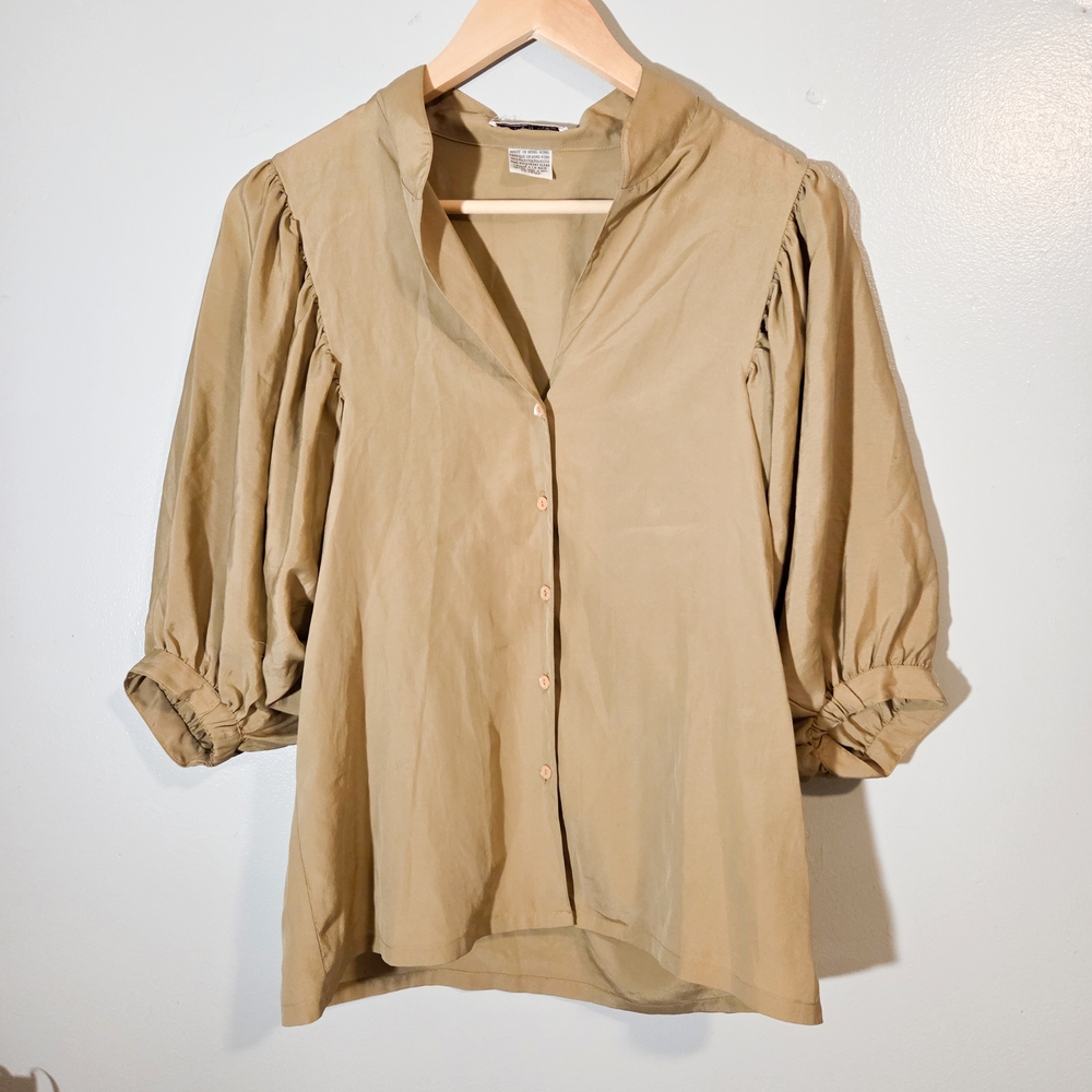 Vintage Tan Button-Down Blouse